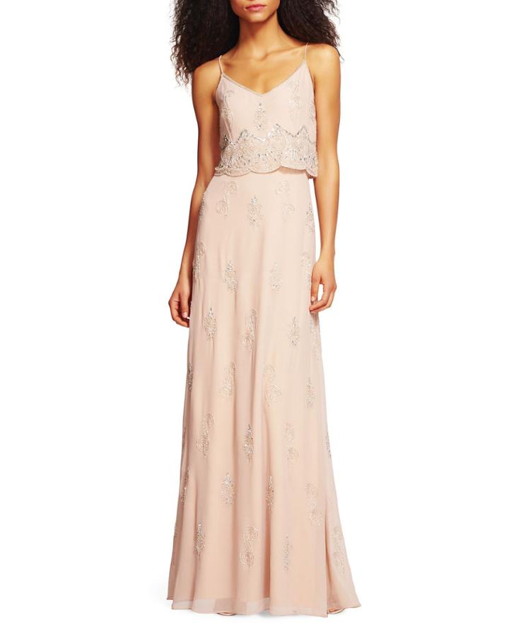 Sleeveless Beaded Popover Gown
