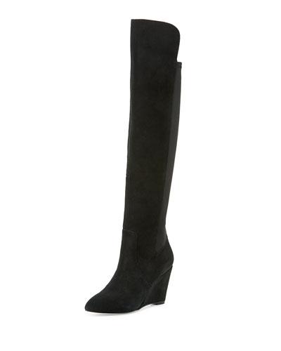Envy Suede Stretch Wedge Boot, Black