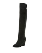 Envy Suede Stretch Wedge Boot, Black