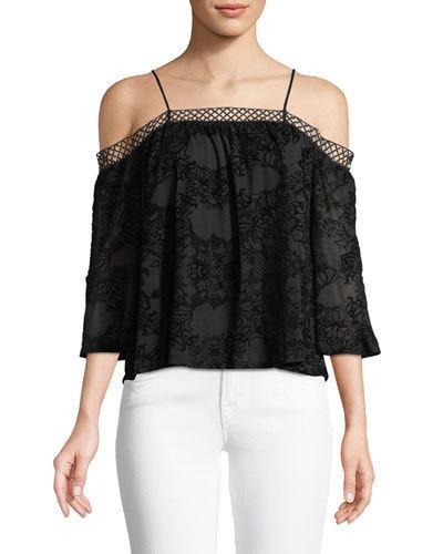 Flocked Cold-shoulder Blouse