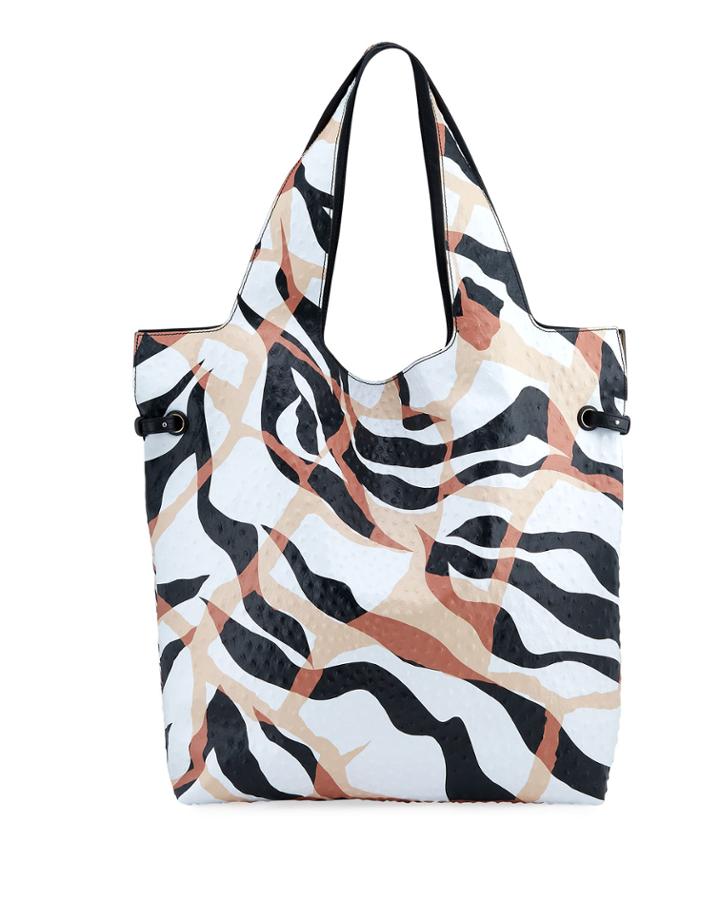 Tiger-print Leather Shopper Tote Bag