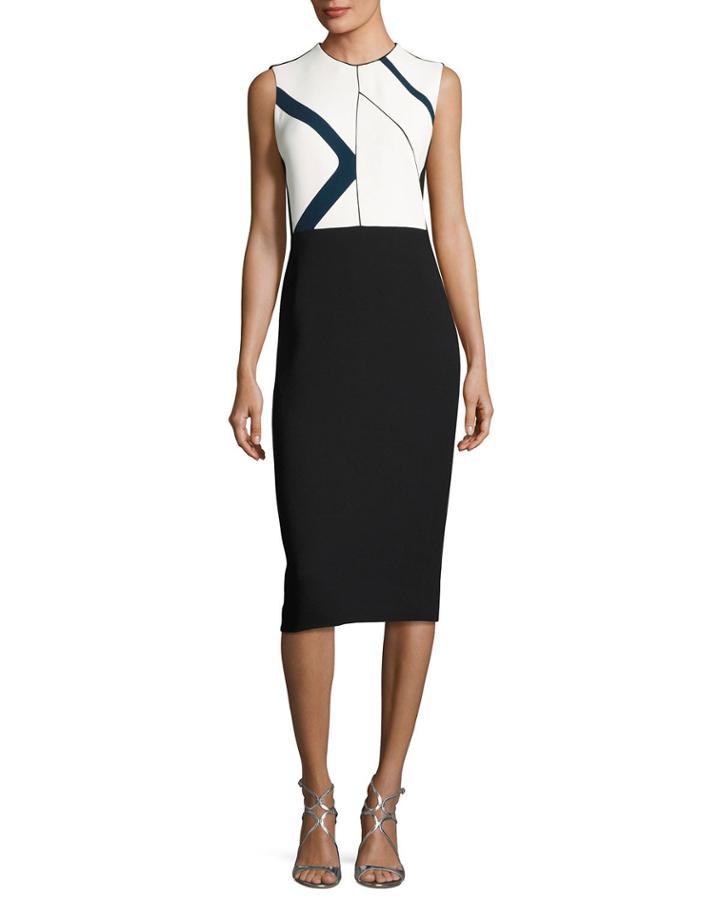 Graphic-print Sleeveless Sheath Dress, White Pattern