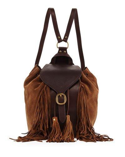 Clara Suede Fringe Backpack, Brown