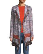 Multi-tweed Waterfall Cardigan W/ Fringe Trim