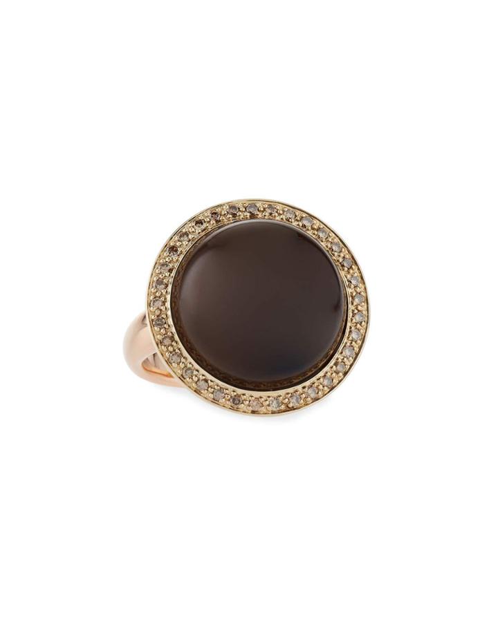 18k Round Smoky Quartz & Diamond Ring,