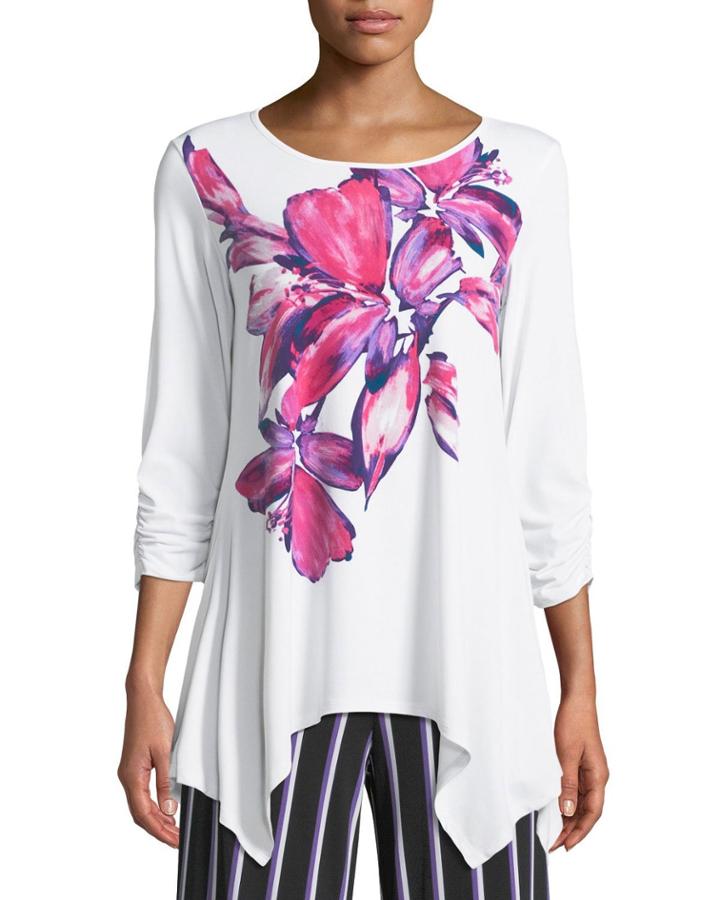 3/4-sleeve Watercolor-flower Tunic