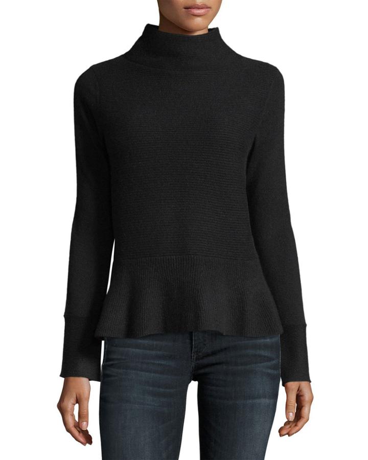 Ribbed Mock-neck Cashmere Peplum