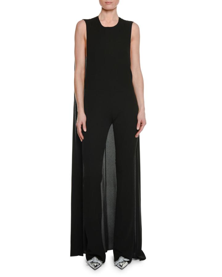 Sleeveless Straight-leg Georgette Jumpsuit With Cape