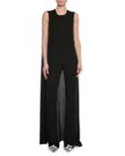 Sleeveless Straight-leg Georgette Jumpsuit With Cape