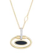 18k Oval Black Jade Necklace, Gold/white