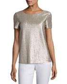 Short-sleeve Shimmering Jersey Top, Iced