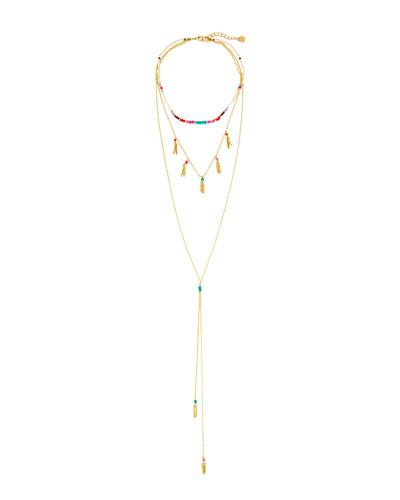 Triple-row Layered Choker Y-drop Necklace,