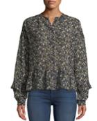 Ingrid Floral Button-front Silk Peplum Top