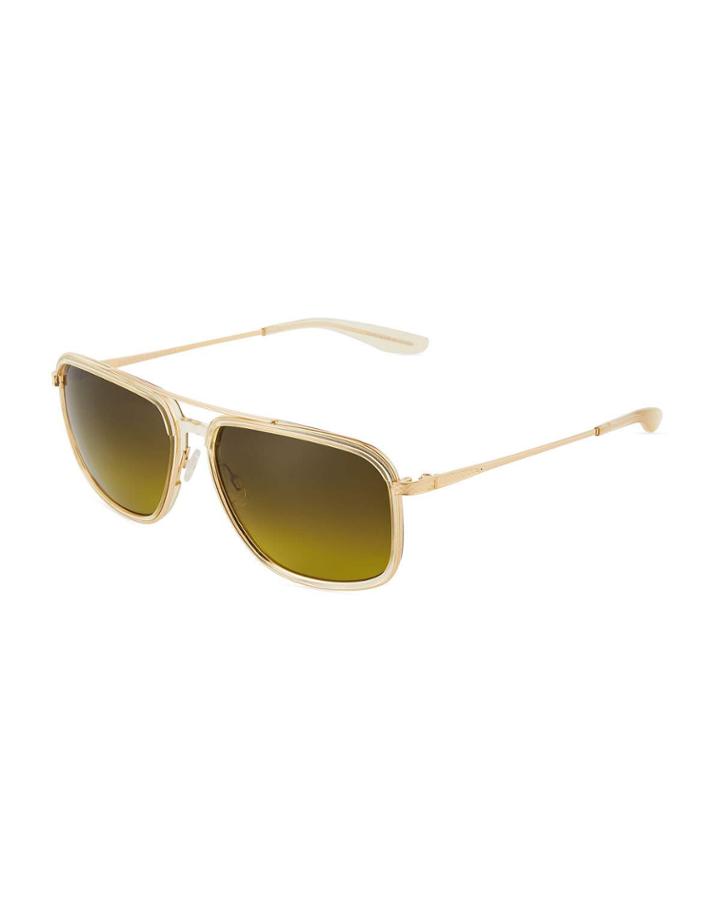 Magnate Acetate & Titanium Rectangular Aviator Polarized Sunglasses, Champagne/gold