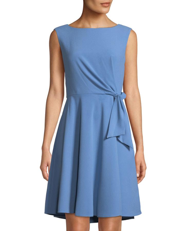 Sleeveless Tie-side Fit-&-flare Crepe Dress