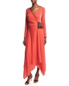 Velvet Wrap Midi Dress W/crystal Patch