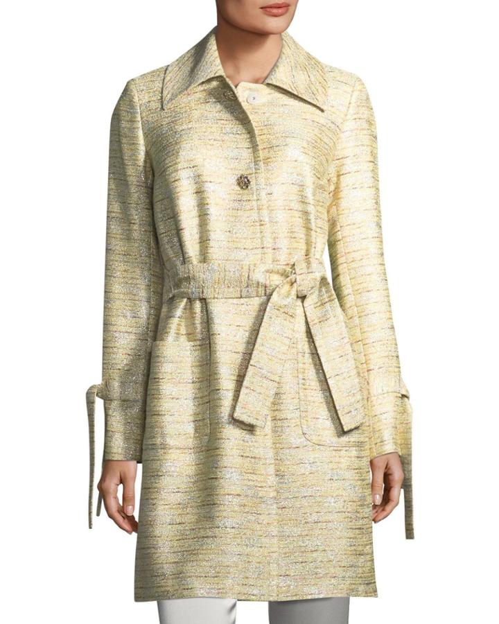 Metallic Tweed Belted Coat