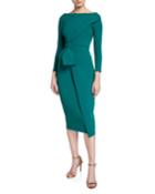 Gurli Bateau-neck 3/4-sleeve Asymmetric Flap Dress