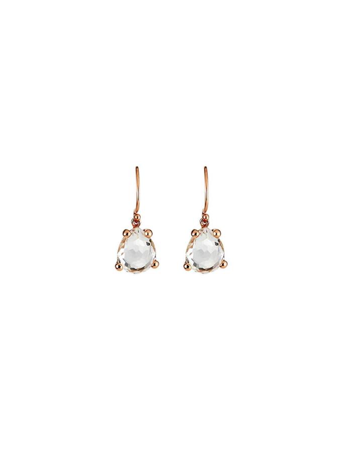 Rose Single Pear Earrings In Clear Quartz