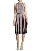 Sleeveless Tweed-print Day Dress, Black Pattern