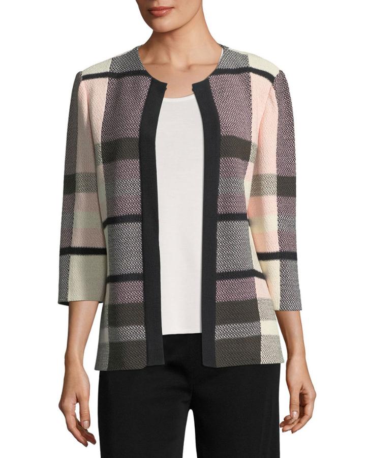 Plaid 3/4-sleeve Jacket