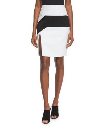 High-waist Colorblock Pencil Skirt, Black/white