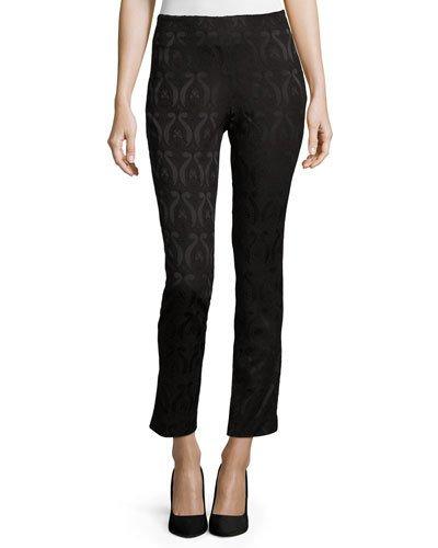 Brocade Slim Ankle Pants, Black