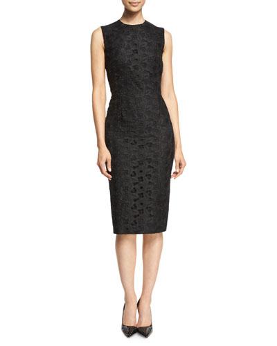 Sleeveless Lace-front Sheath Dress, Black