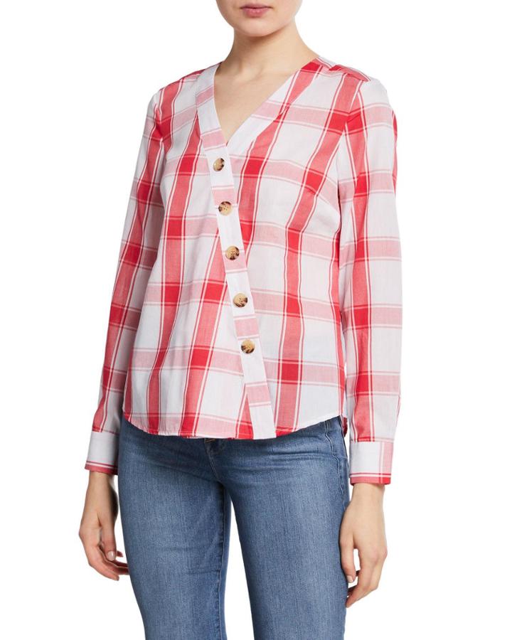 Asymmetric Contrast-button Blouse