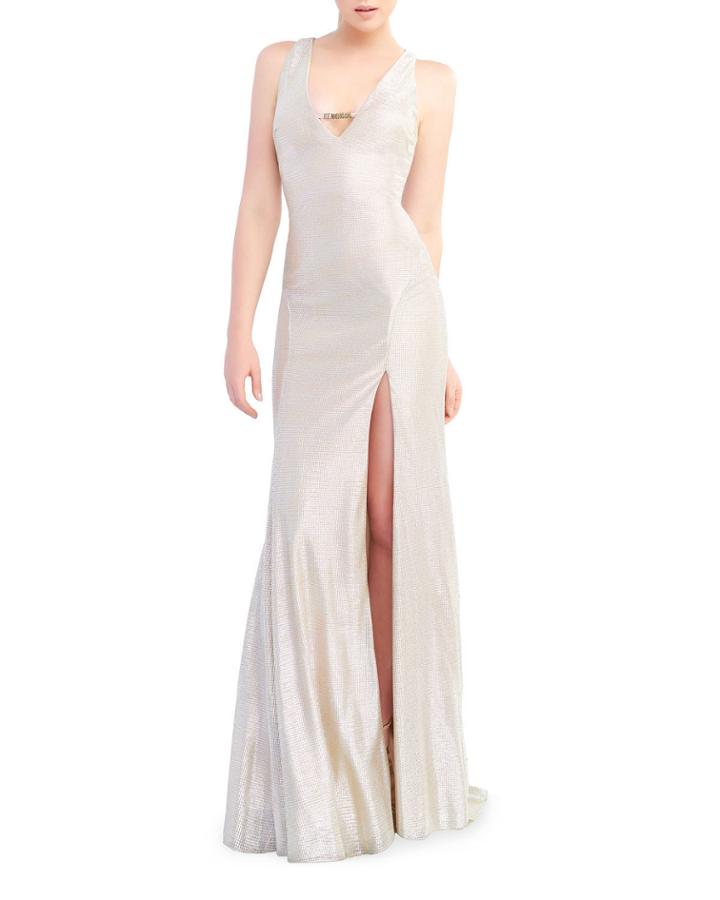 Metallic V-neck Sleeveless Bodycon Gown