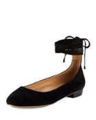 Cherie Suede Ankle-wrap Flat, Black