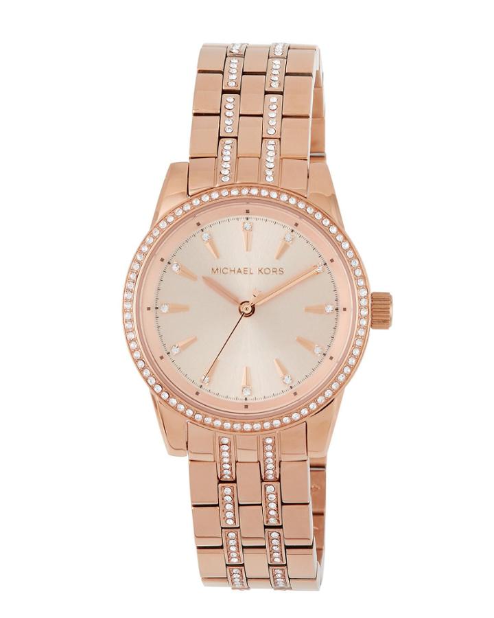 33mm Mini Ritz Crystal Pave Bracelet Watch, Rose Golden