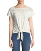 Lace-trim Tie-front Tee