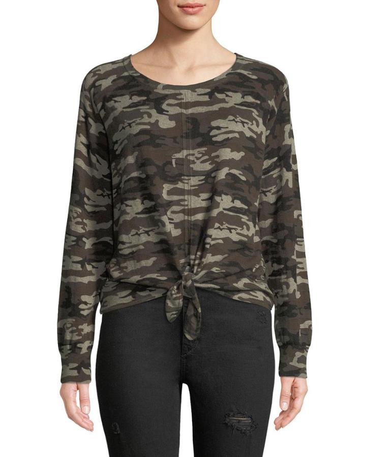 Laguna Scoop-neck Tie-front Camo Top