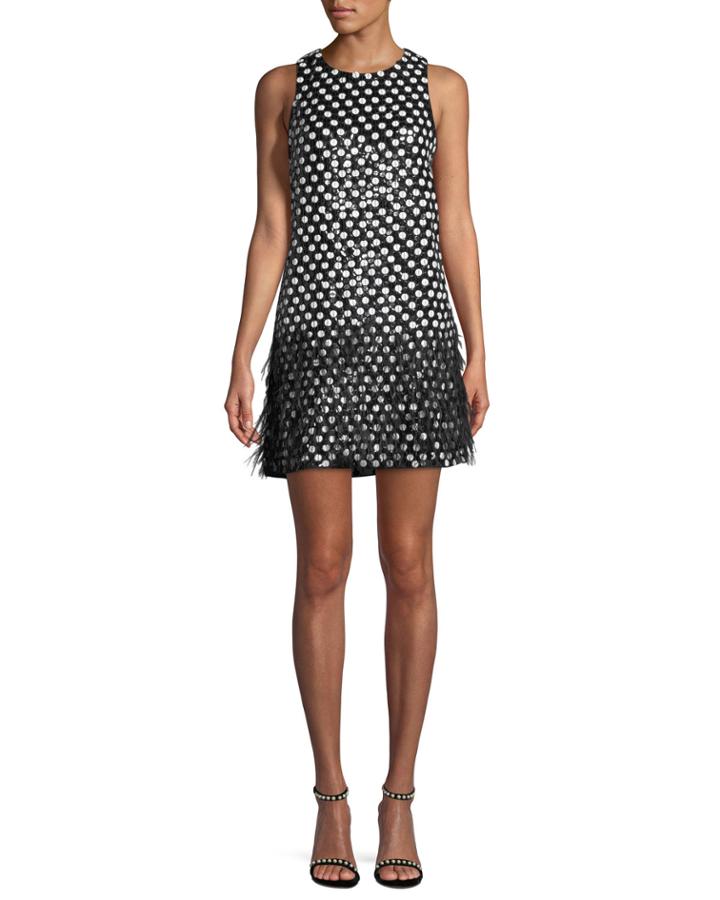 Allegra Dot Mini Dress W/ Feather Hem