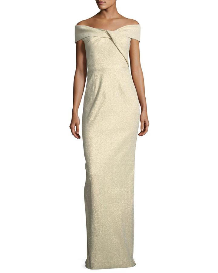 Off-the-shoulder Metallic Jacquard Gown