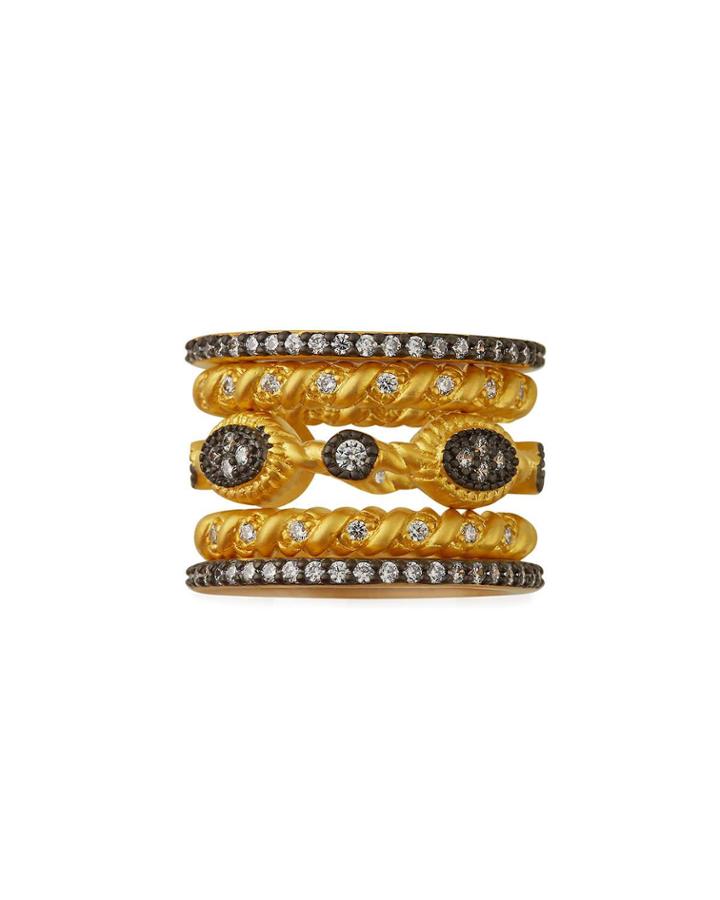 Gilded Cable Stack Rings, Set Of