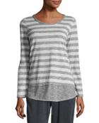 Striped Long-sleeve Top, Charcoal/light Gray
