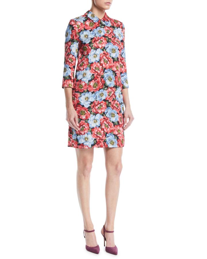 3/4-sleeve Floral-jacquard Daytime