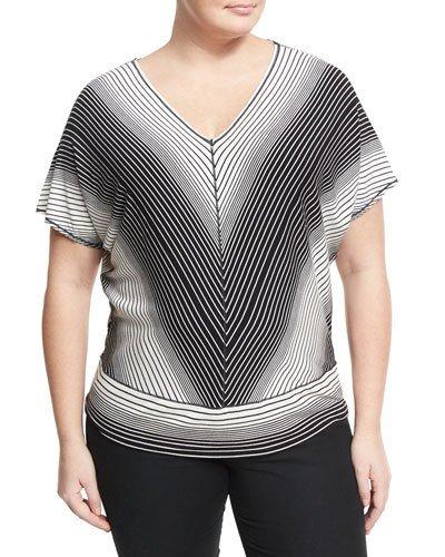 Striped Jersey Short-sleeve Blouse, Black/white,
