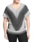 Striped Jersey Short-sleeve Blouse, Black/white,