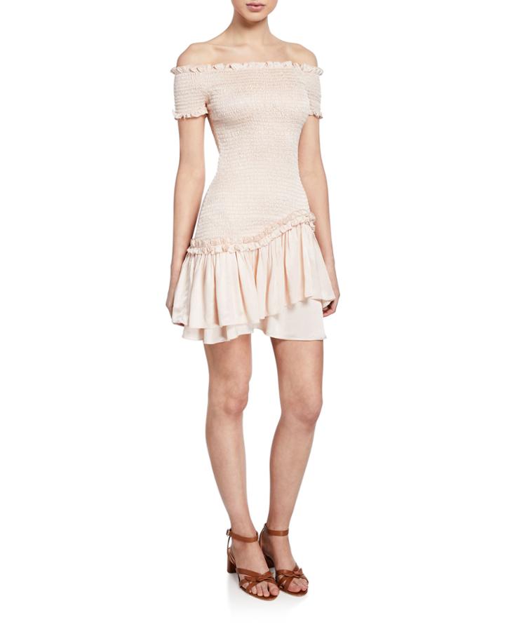 Lolita Off-the-shoulder Short-sleeve Smocked Ruffle