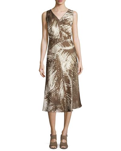 Sleeveless Printed Dress W/crisscross Back, Raffia