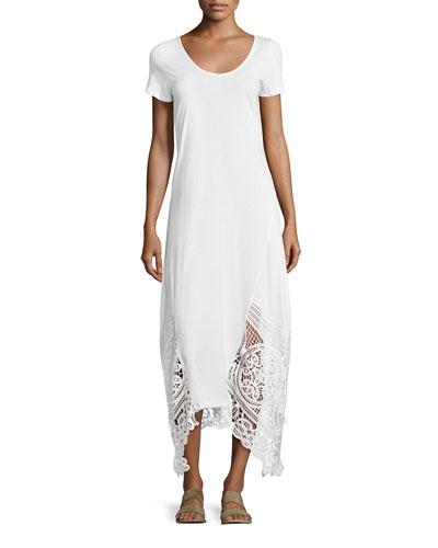 Jersey Lace-trim Long Dress, White