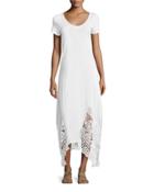 Jersey Lace-trim Long Dress, White