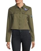 Denim Button-front Butterfly-patch Jacket