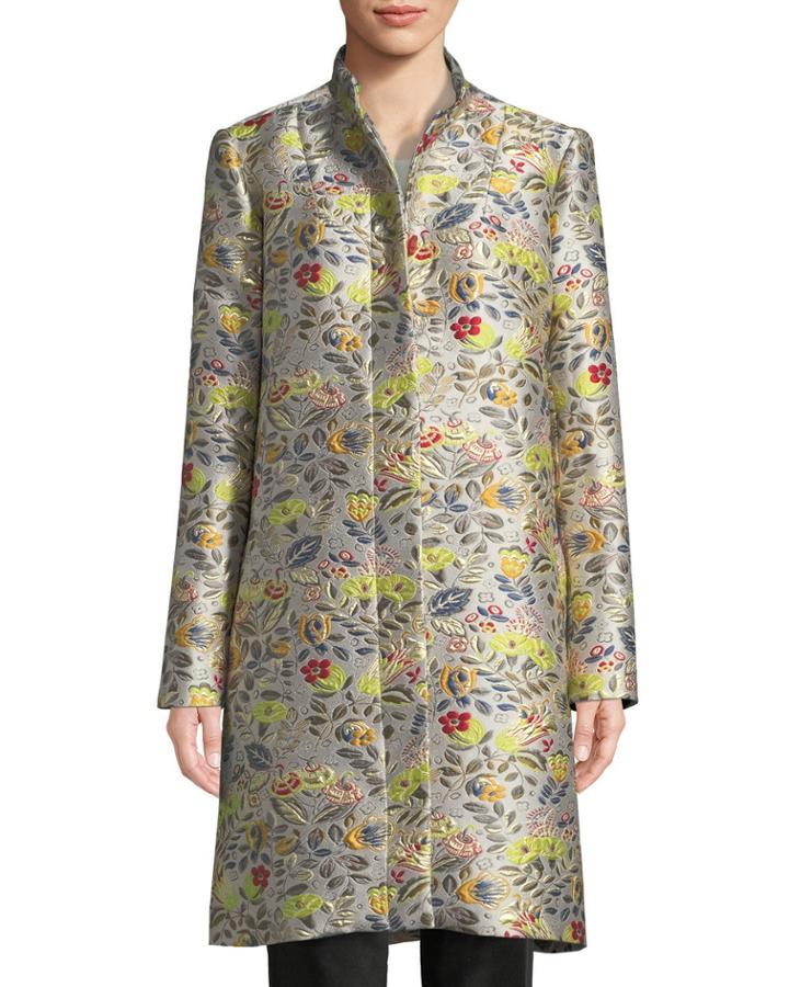 Floral-jacquard Topper Coat