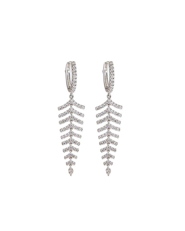 18k White Gold Diamond Pave Leaf-drop Earrings