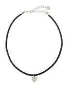 Braided Leather Choker W/ Pave Heart Charm