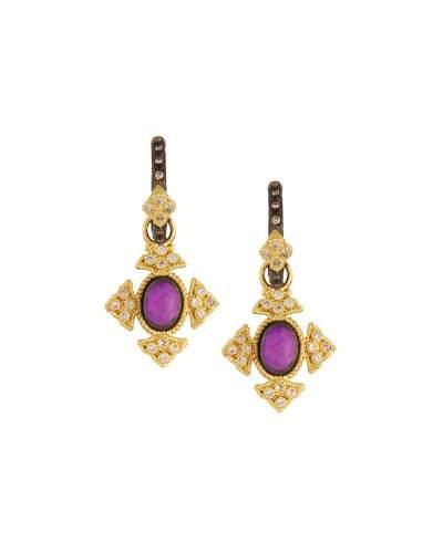 18k Old World Crivelli Cross Drop Earrings W/ Diamonds &